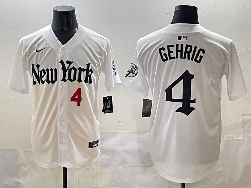 Men 2025 New York Yankees #4 Gehrig White Five generations Joint Name Nike MLB Jersey style 4